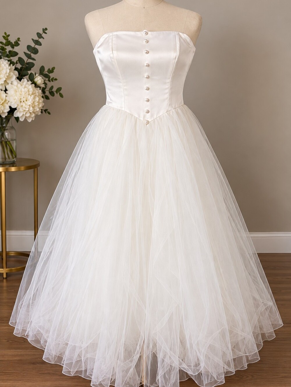 White Tulle Ball Skirt Size L Strapless Bridal Wedding Prom Evening Formal Gown